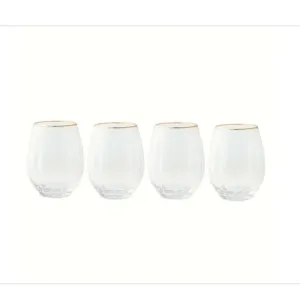4-Pack Scalloped Stemless Wine Glass Set with Gold Trim