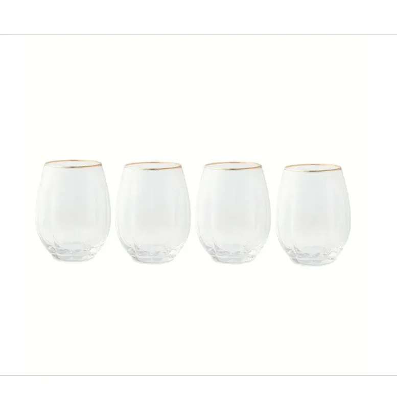 4-Pack Scalloped Stemless Wine Glass Set with Gold Trim