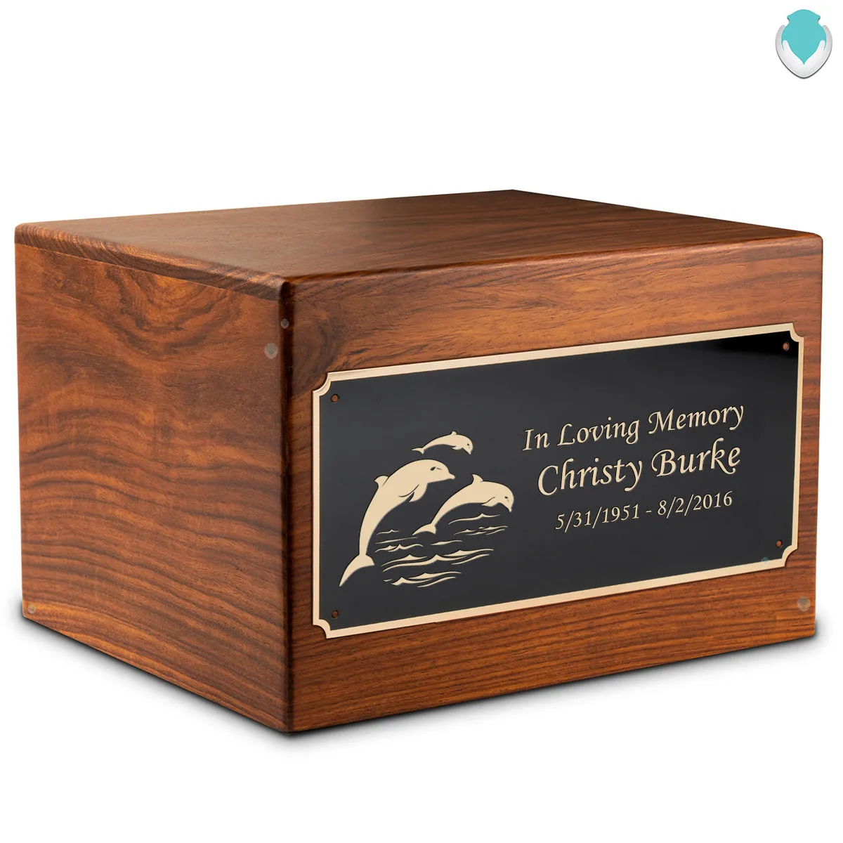 Adult Aura Dolphin Custom Engraved Solid Wood Box Cremation Urn