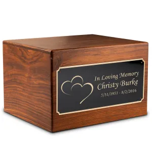 Adult Aura Hearts Custom Engraved Solid Wood Box Cremation Urn