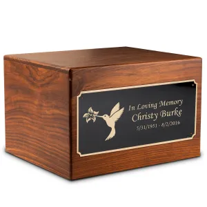 Adult Aura Hummingbird Custom Engraved Solid Wood Box Cremation Urn