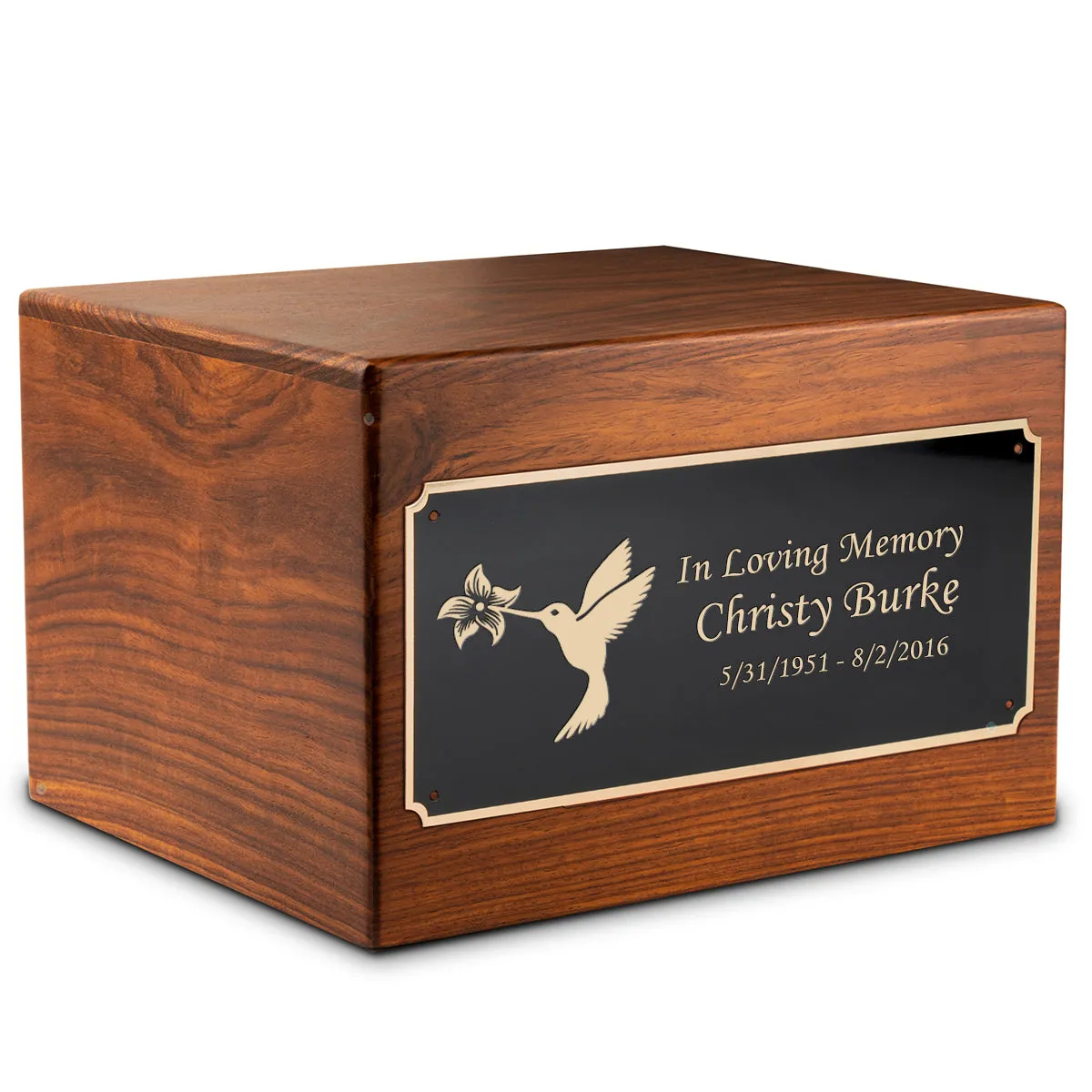 Adult Aura Hummingbird Custom Engraved Solid Wood Box Cremation Urn