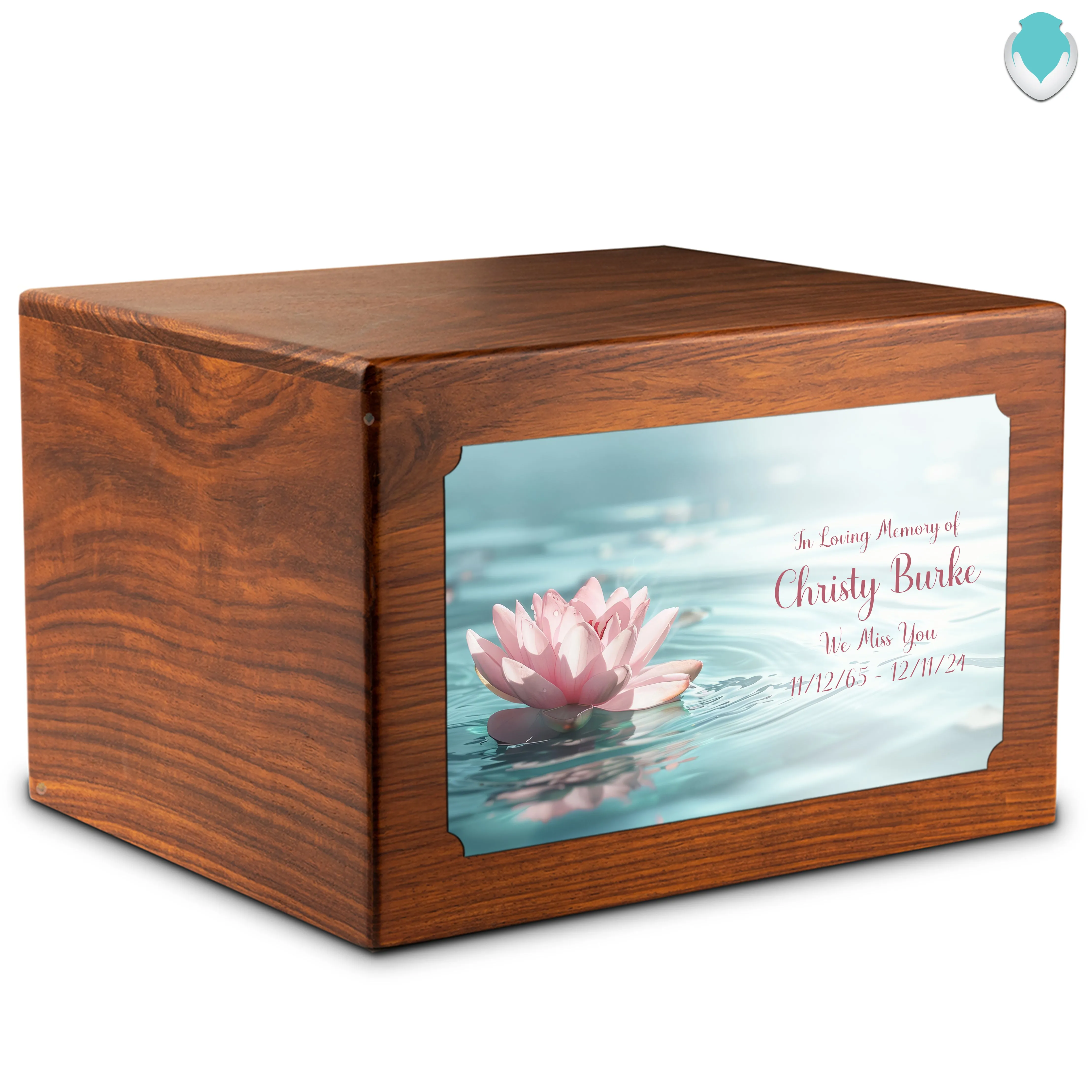 Adult Aura Lotus Flower Custom Printed Solid Wood Box Cremation Urn