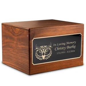 Adult Aura Owl Custom Engraved Solid Wood Box Cremation Urn