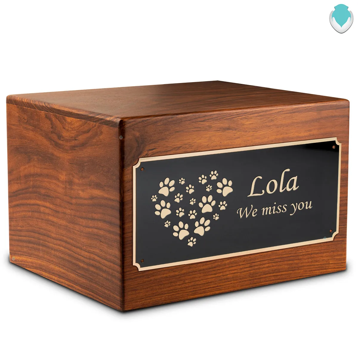 Adult Aura Pet Heart Paws Custom Engraved Solid Wood Box Cremation Urn