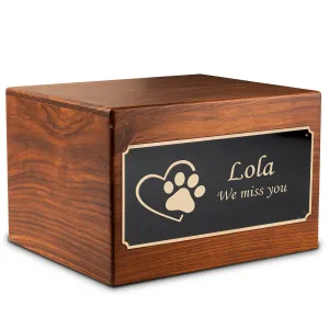 Adult Aura Pet Single Paw Heart Custom Engraved Solid Wood Box Cremation Urn