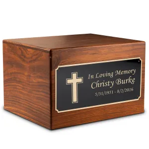 Adult Aura Simple Cross Custom Engraved Solid Wood Box Cremation Urn