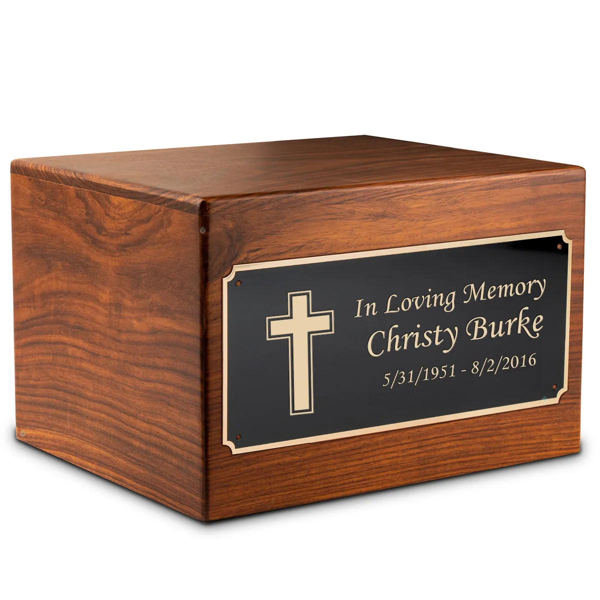 Adult Aura Simple Cross Custom Engraved Solid Wood Box Cremation Urn
