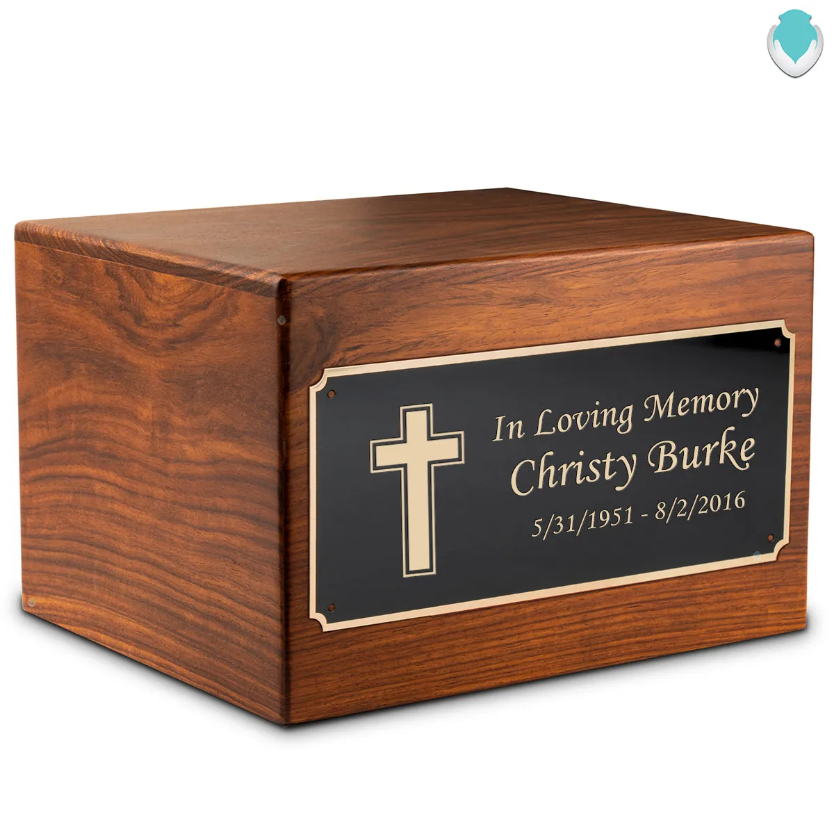 Adult Aura Simple Cross Custom Engraved Solid Wood Box Cremation Urn