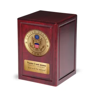 ADULT - Basswood Urn  -AW04- Dark Cherry with Military Emblem and Optional Plate