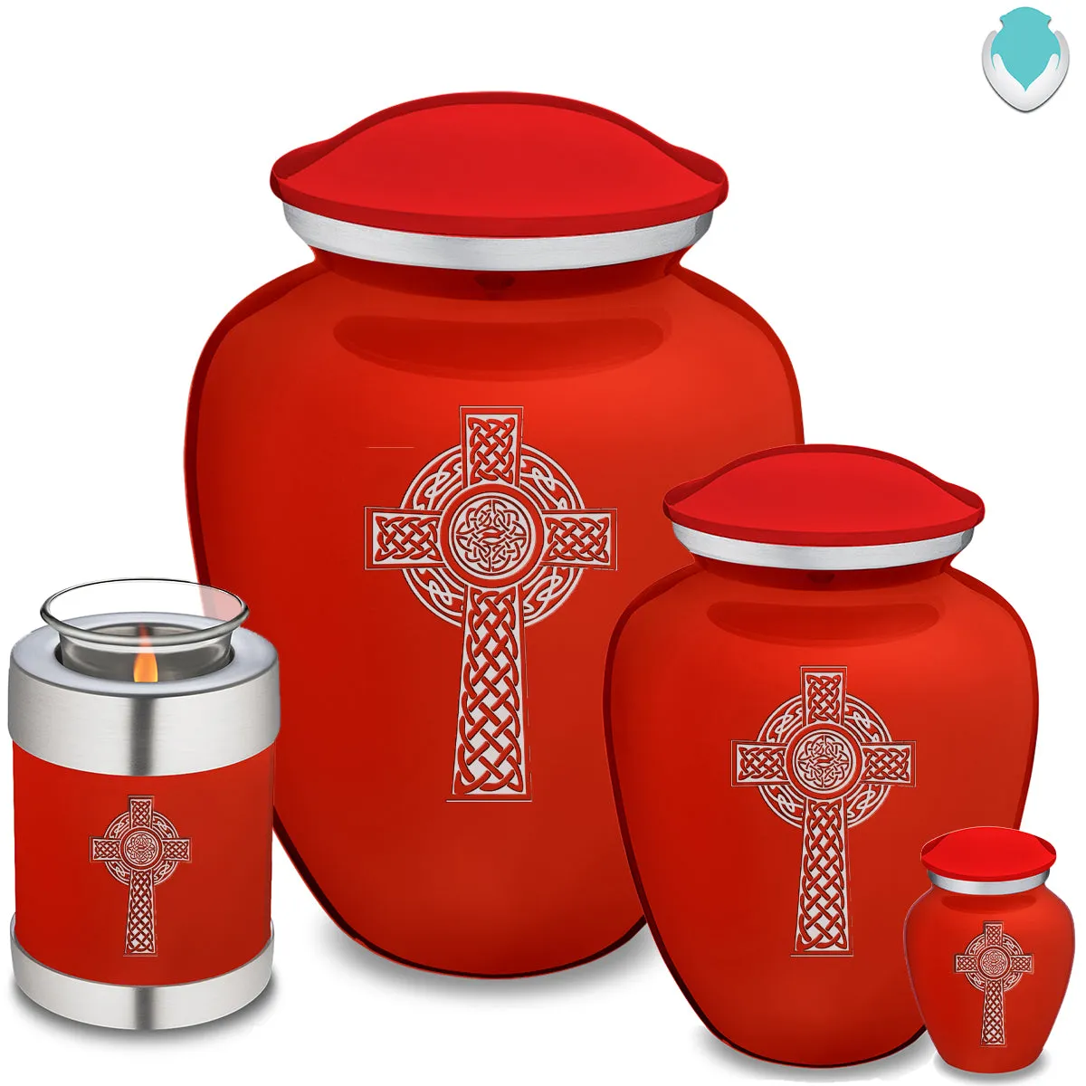 Adult Embrace Bright Red Celtic Cross Cremation Urn