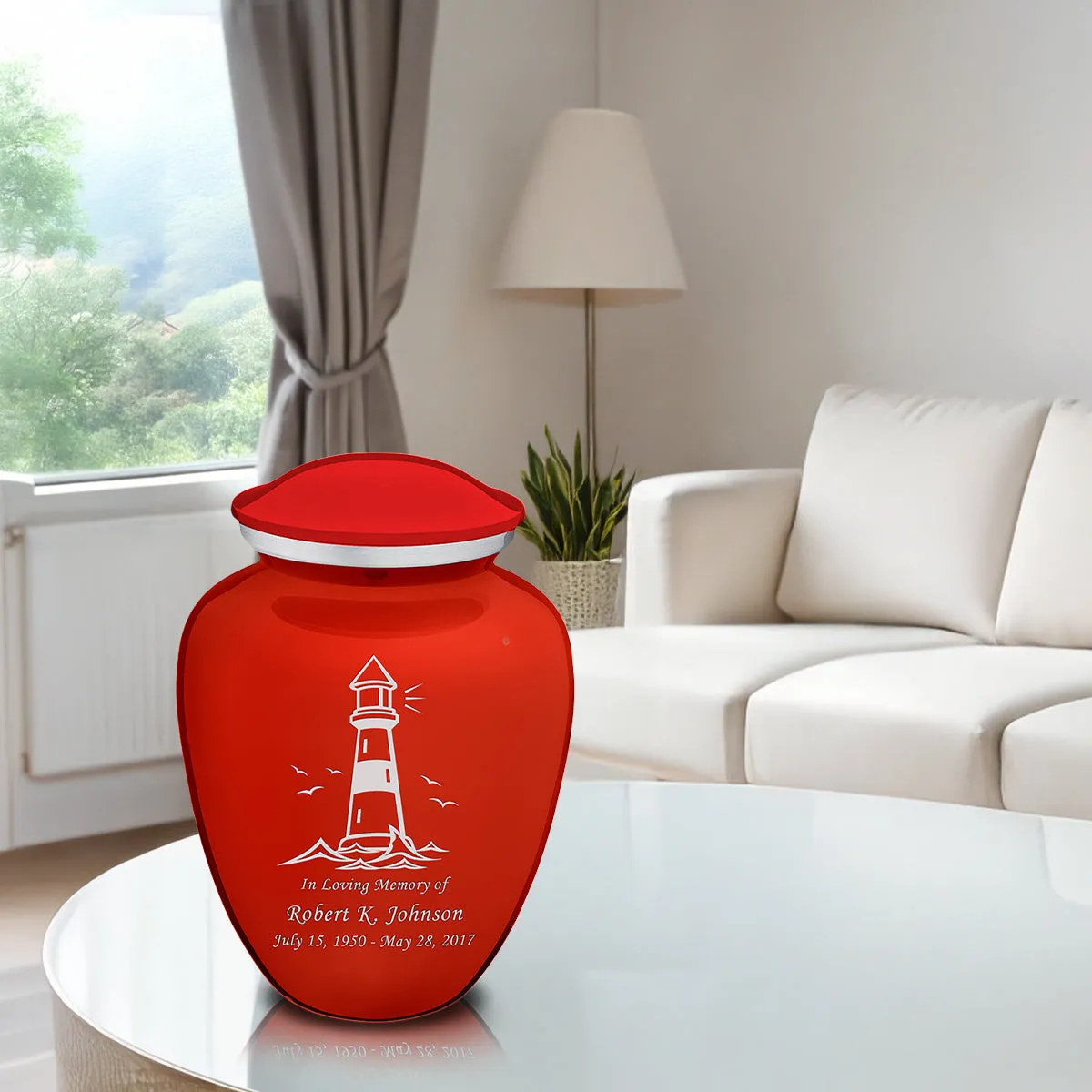 Adult Embrace Bright Red Lighthouse Cremation Urn