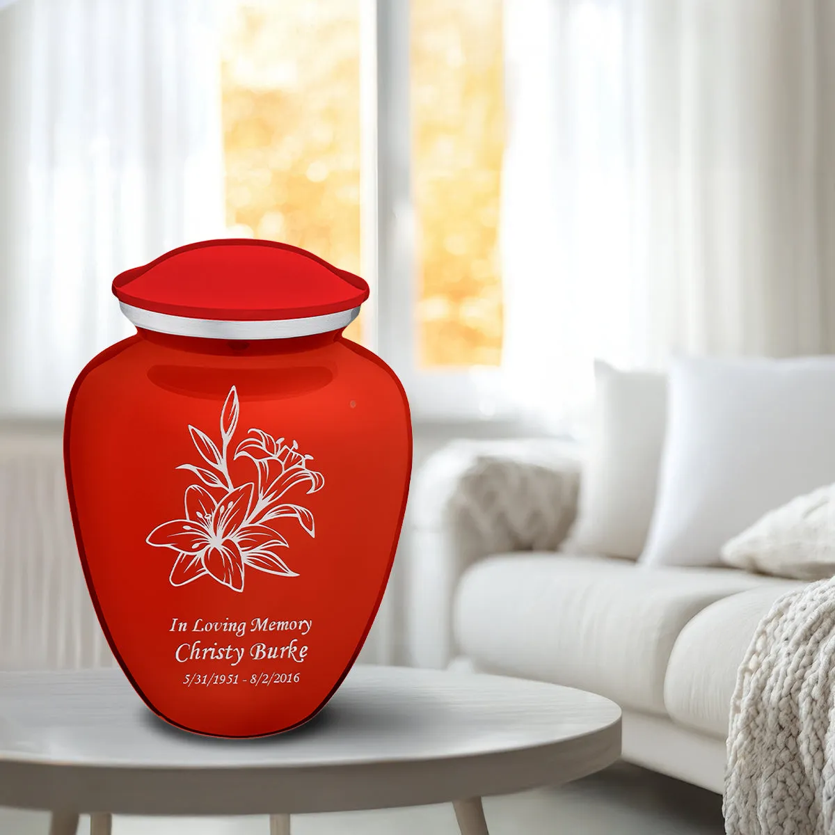 Adult Embrace Bright Red Lily Cremation Urn