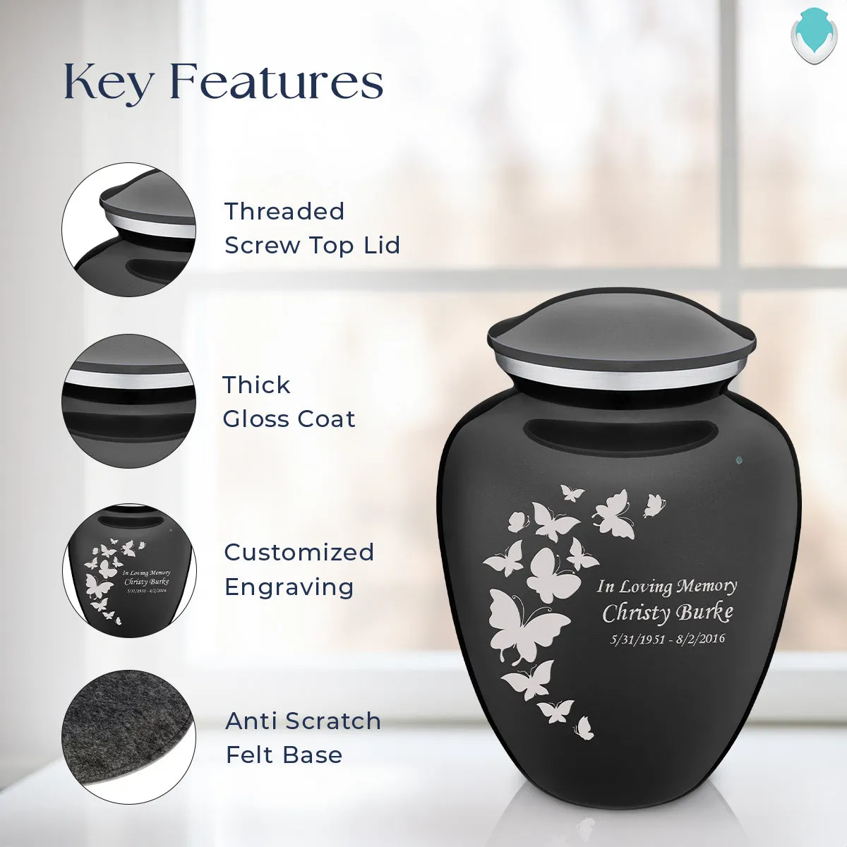 Adult Embrace Charcoal Butterfly Cremation Urn
