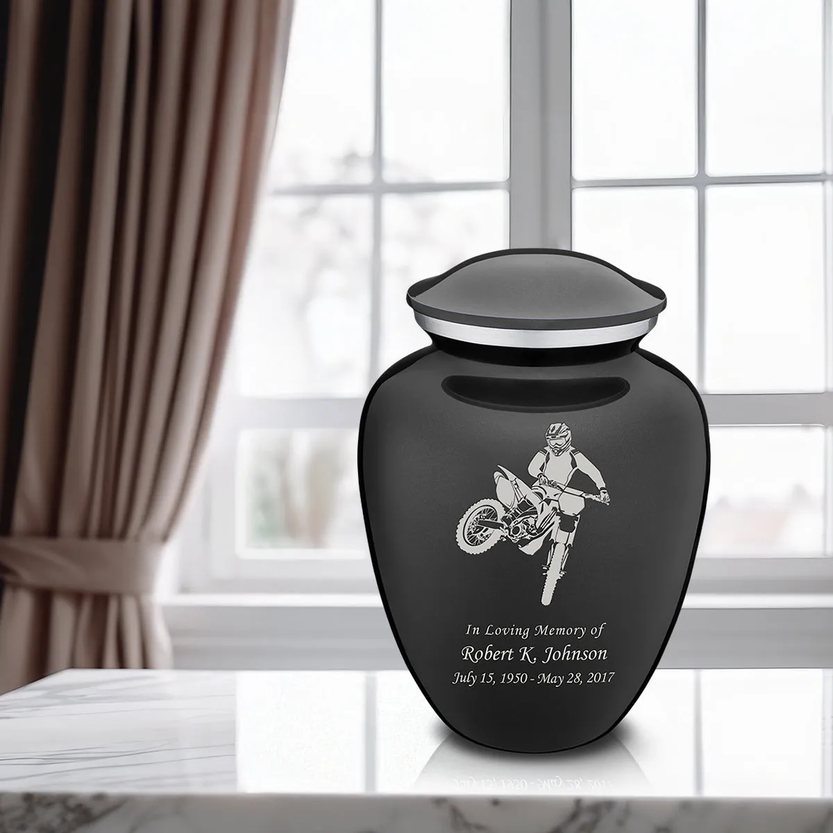 Adult Embrace Charcoal Dirt Bike Cremation Urn