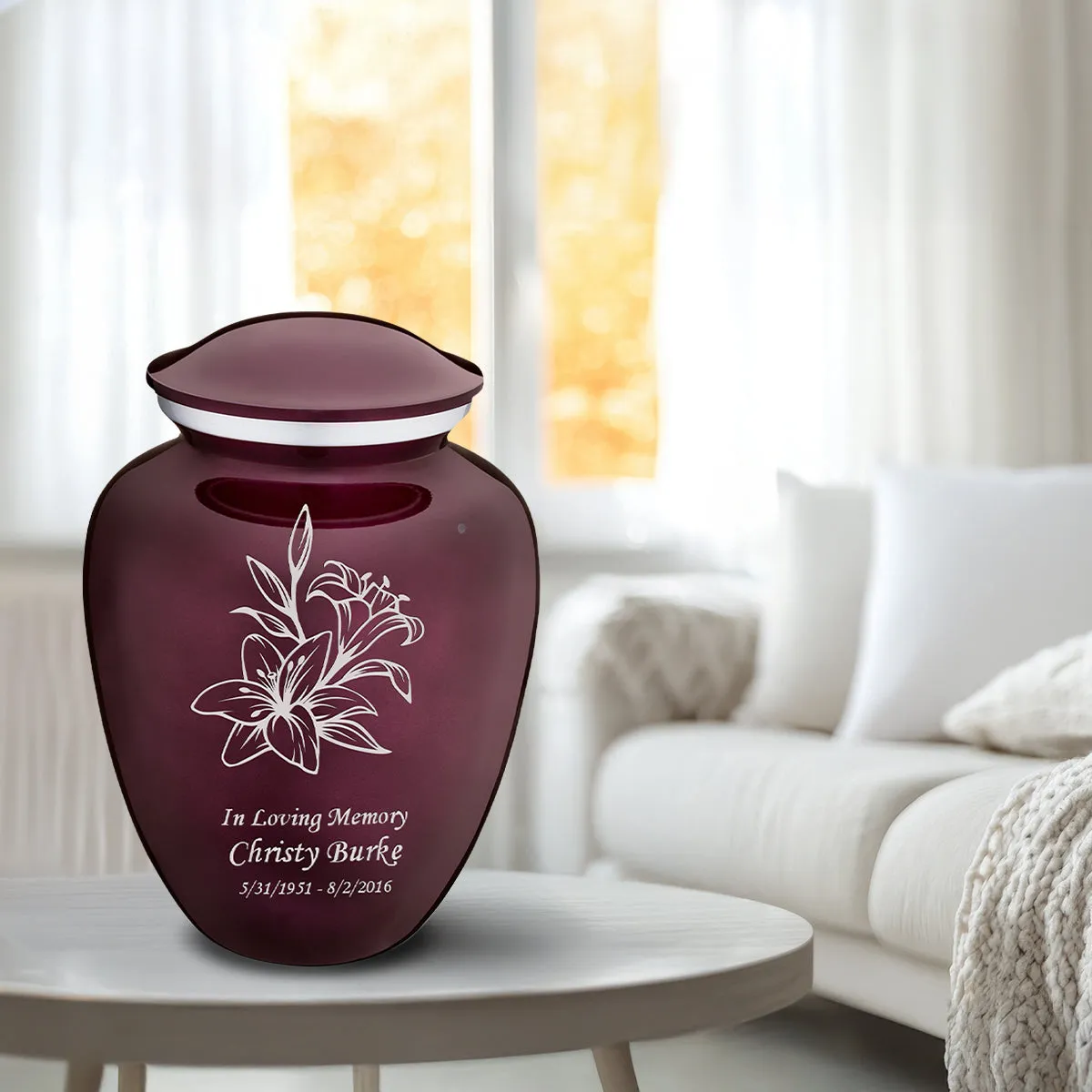 Adult Embrace Cherry Purple Lily Cremation Urn