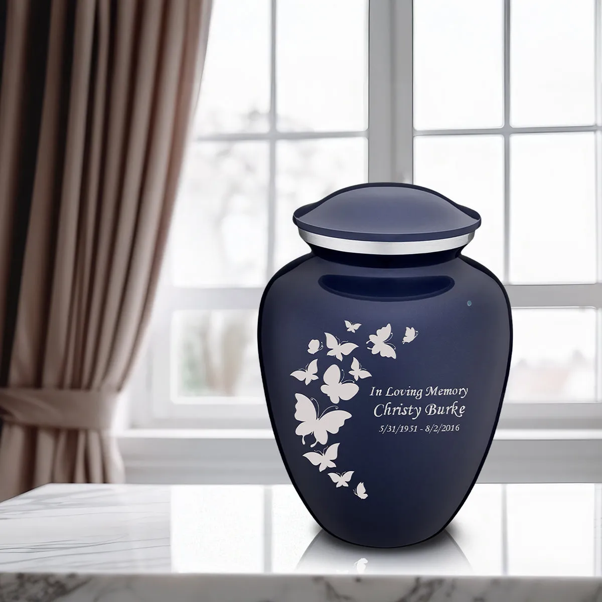 Adult Embrace Cobalt Blue Butterfly Cremation Urn
