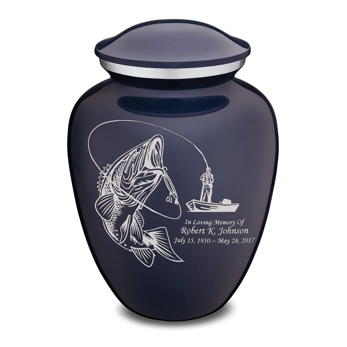 Adult Embrace Cobalt Blue Fishing Cremation Urn