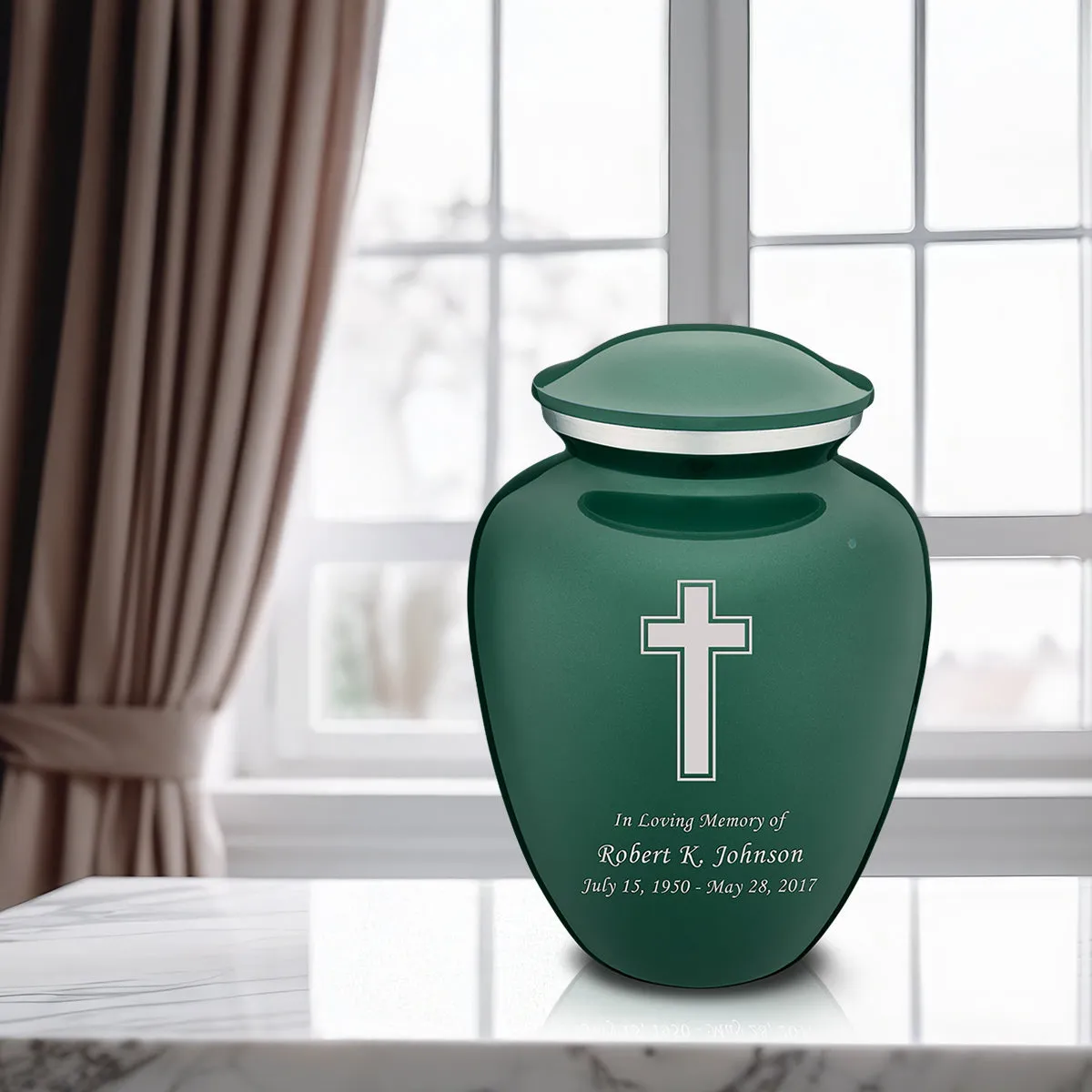 Adult Embrace Green Simple Cross Cremation Urn