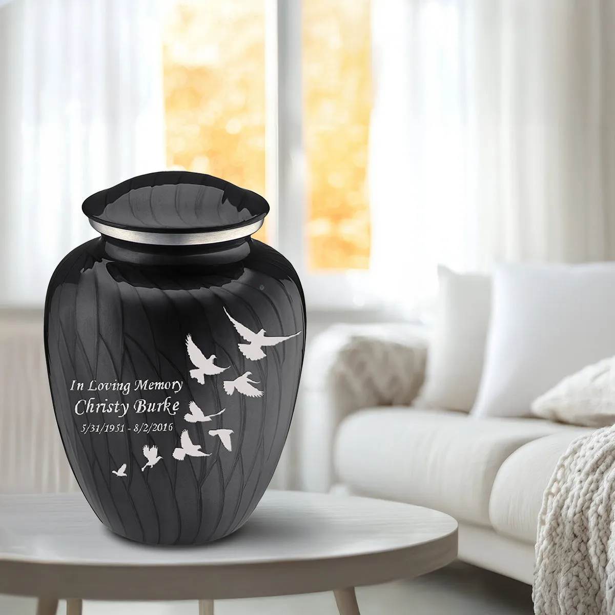 Adult Embrace Pearl Black Doves Cremation Urn