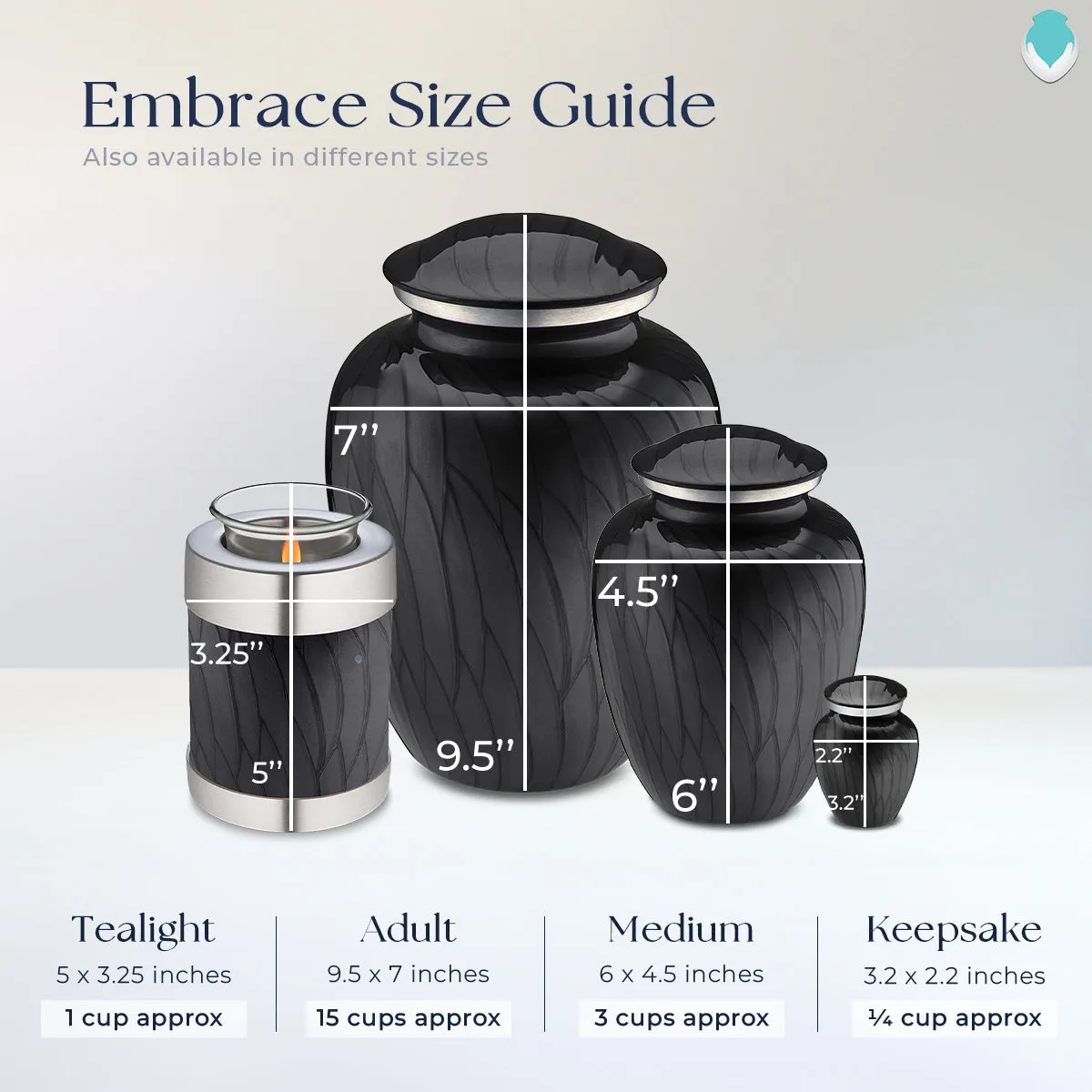 Adult Embrace Pearl Black Doves Cremation Urn