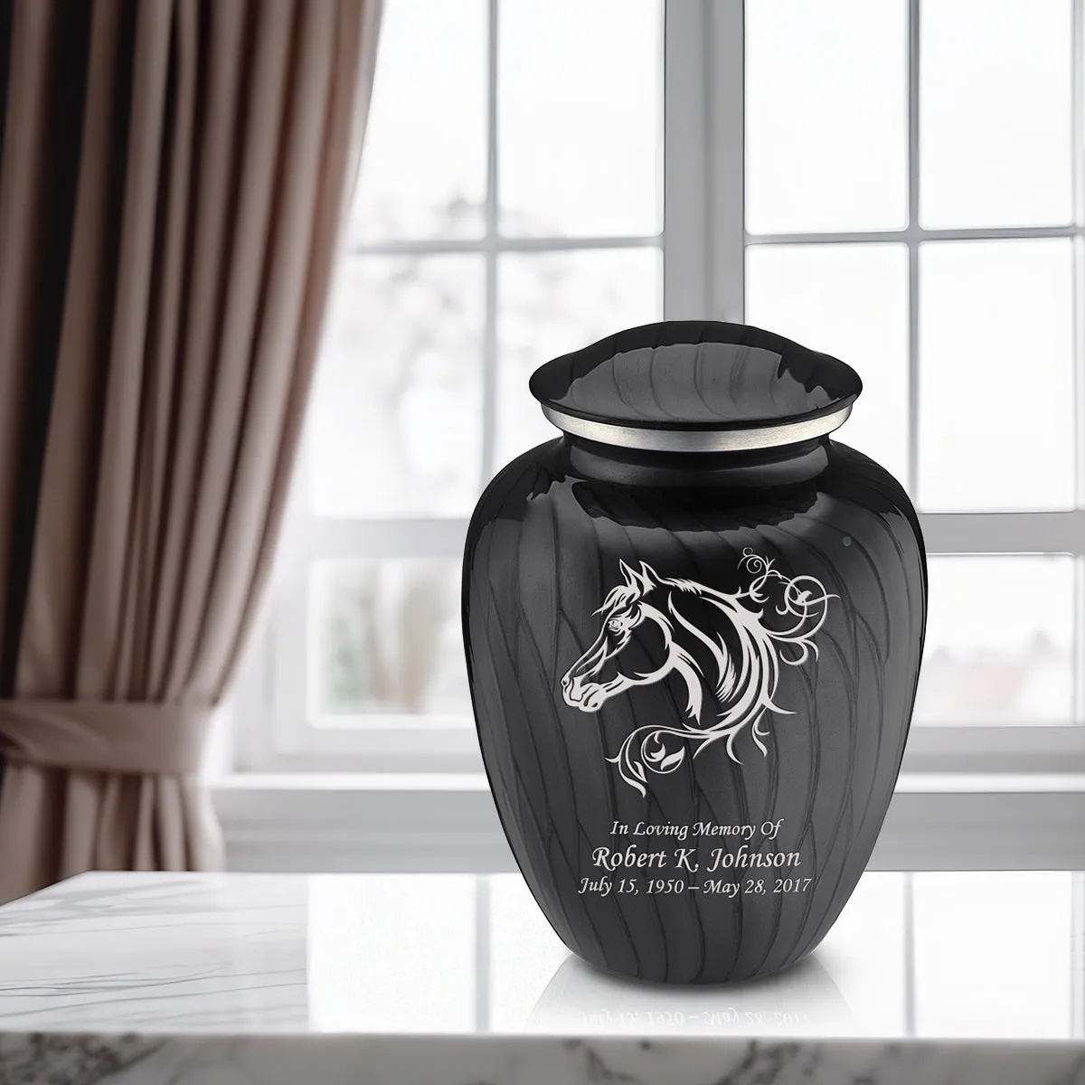 Adult Embrace Pearl Black Horse Cremation Urn