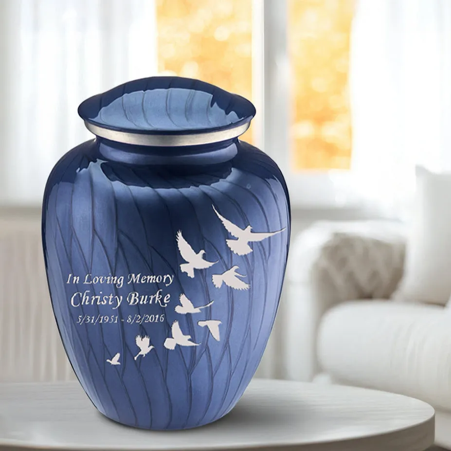 Adult Embrace Pearl Cobalt Blue Doves Cremation Urn