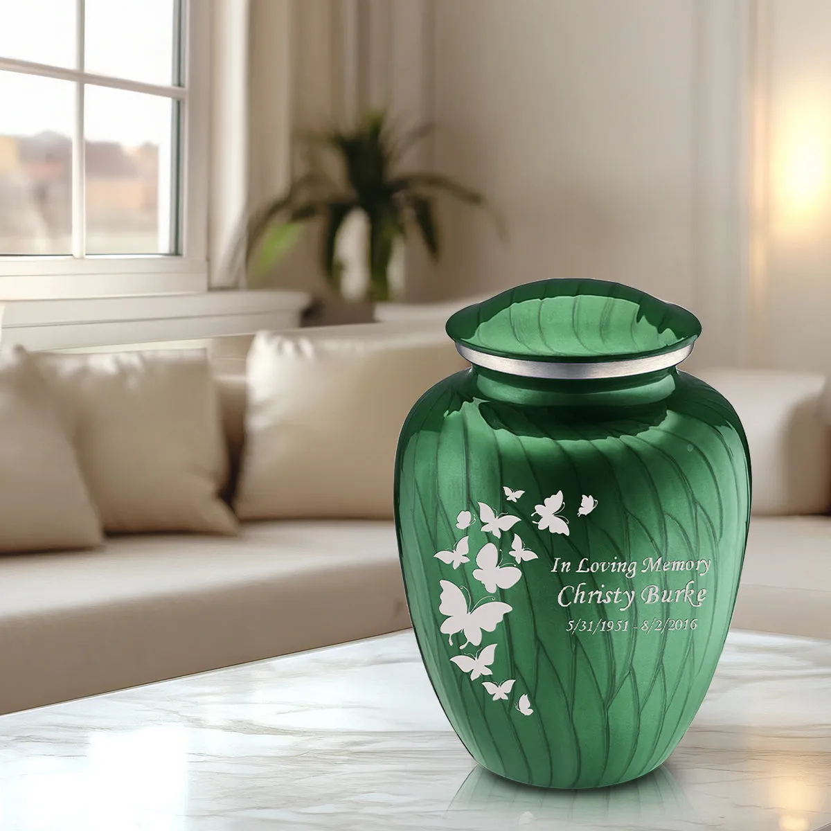 Adult Embrace Pearl Green Butterfly Cremation Urn