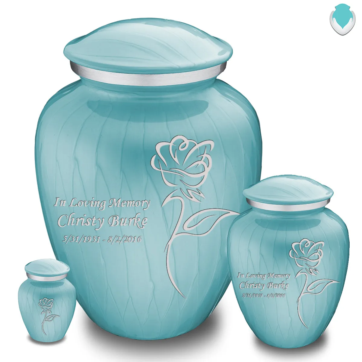Adult Embrace Pearl Light Blue Rose Cremation Urn