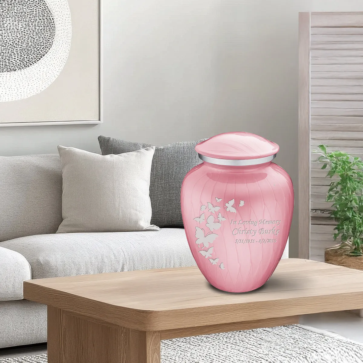 Adult Embrace Pearl Pink Butterfly Cremation Urn