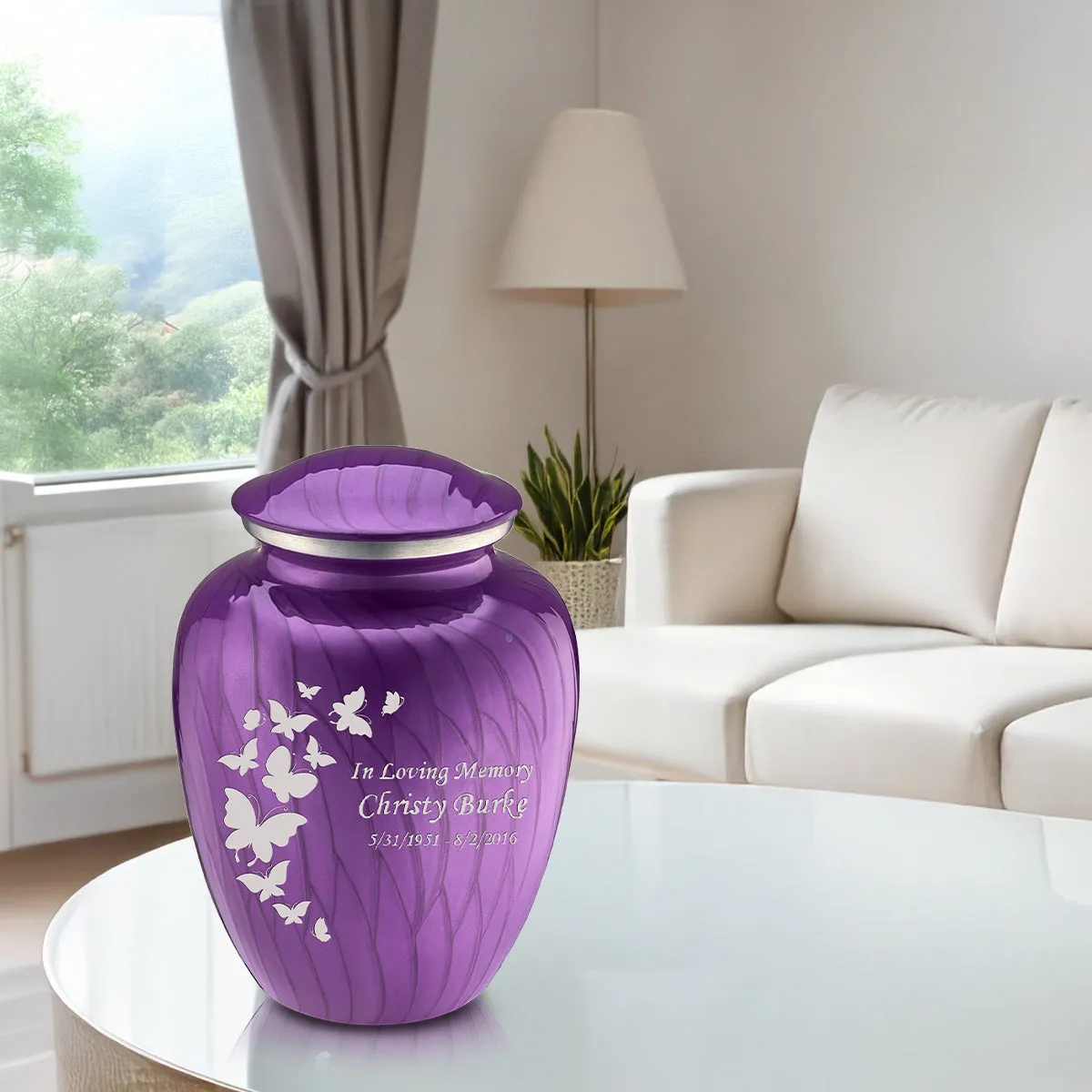 Adult Embrace Pearl Purple Butterfly Cremation Urn