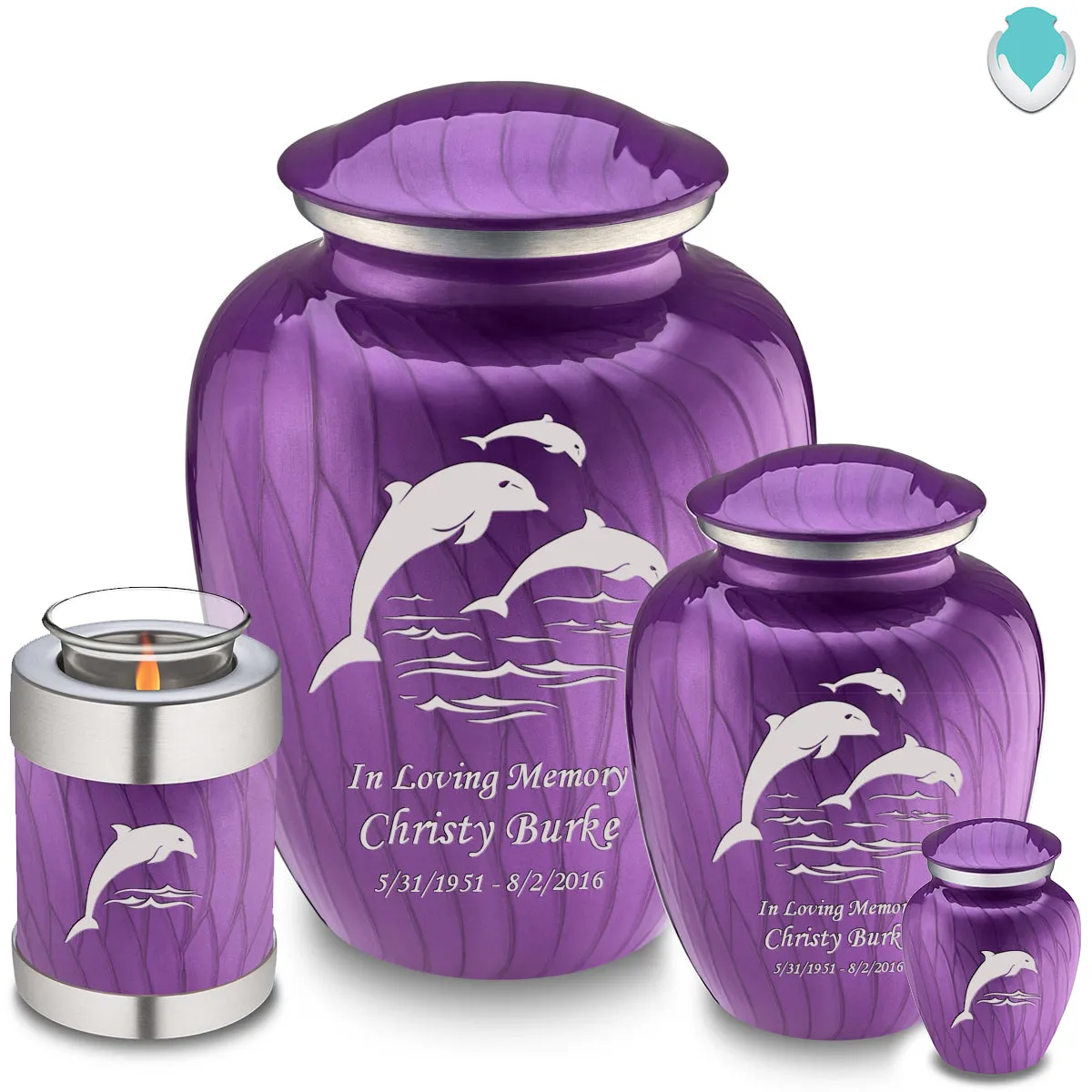 Adult Embrace Pearl Purple Dolphin Cremation Urn