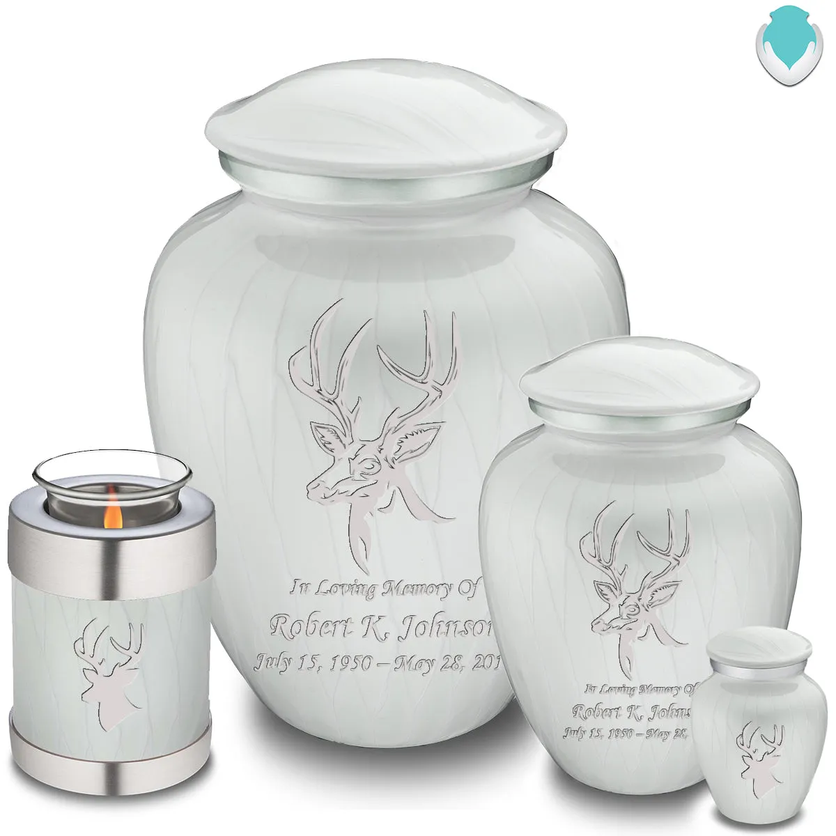 Adult Embrace Pearl White Deer Cremation Urn