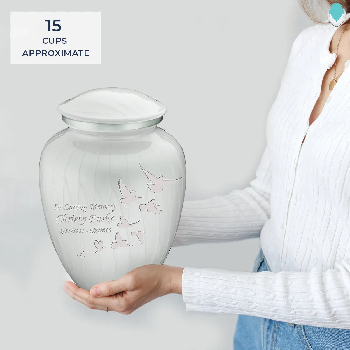 Adult Embrace Pearl White Doves Cremation Urn