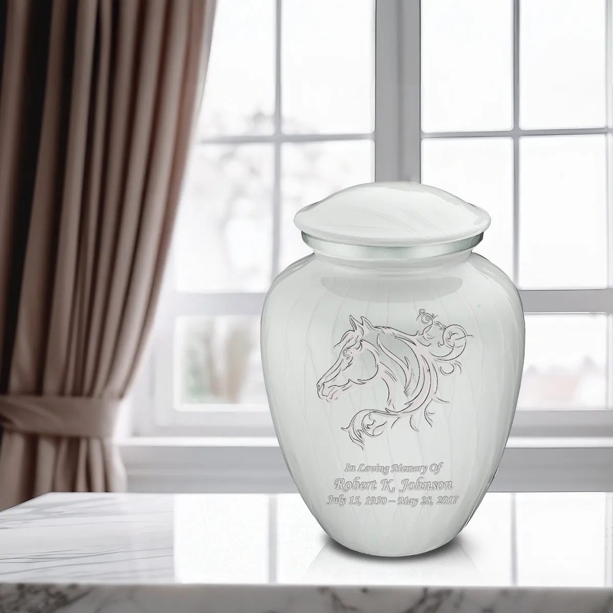 Adult Embrace Pearl White Horse Cremation Urn
