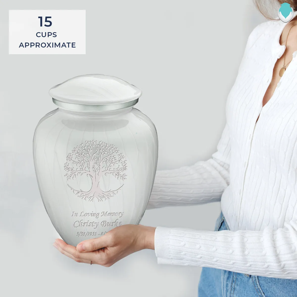 Adult Embrace Pearl White Tree of Life Cremation Urn