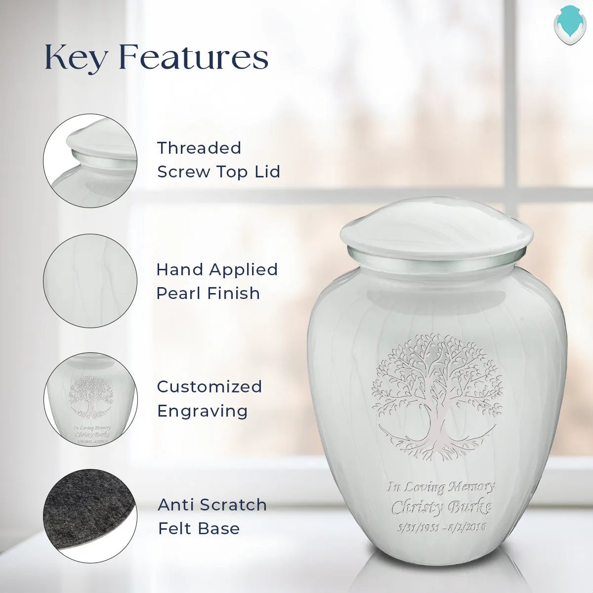 Adult Embrace Pearl White Tree of Life Cremation Urn