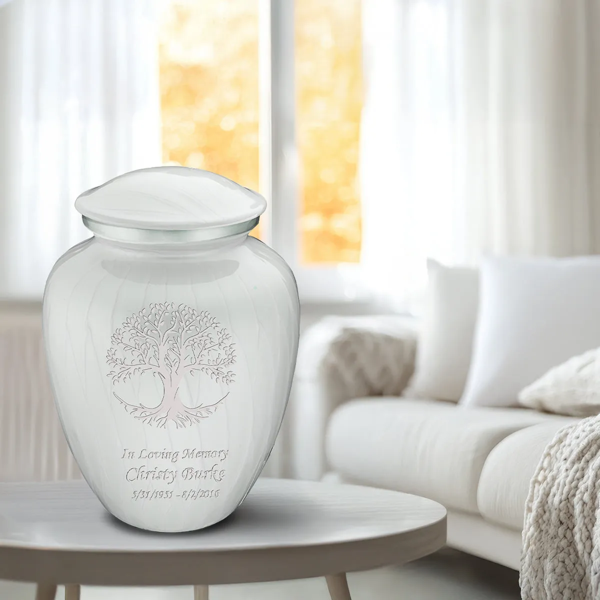 Adult Embrace Pearl White Tree of Life Cremation Urn
