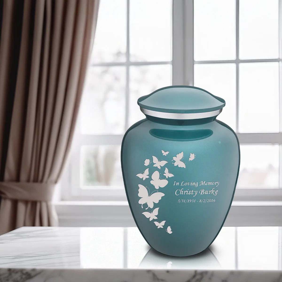 Adult Embrace Teal Butterfly Cremation Urn