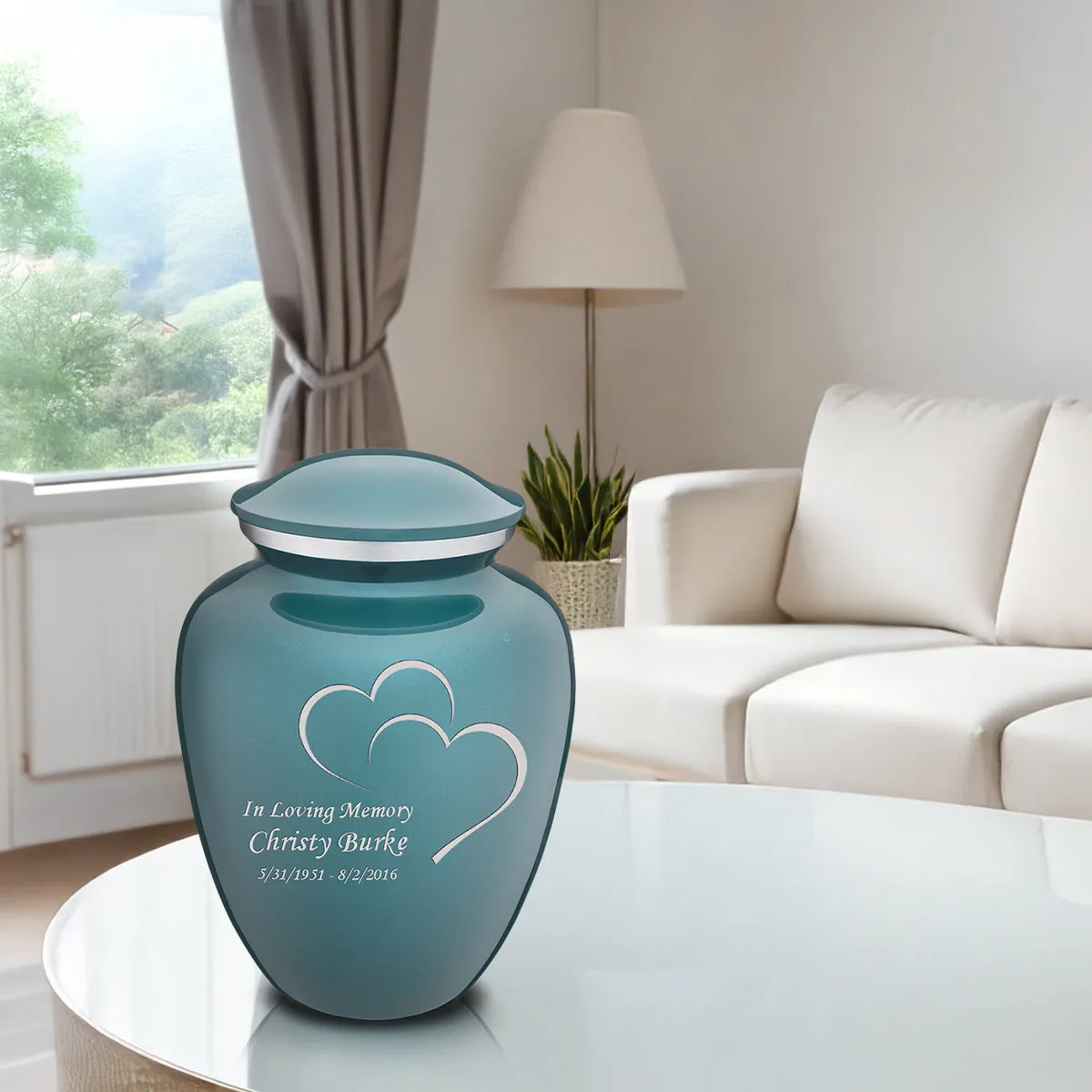 Adult Embrace Teal Hearts Cremation Urn