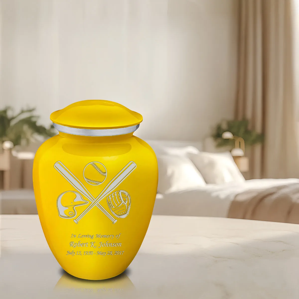 Adult Embrace Yellow Baseball Cremation Urn