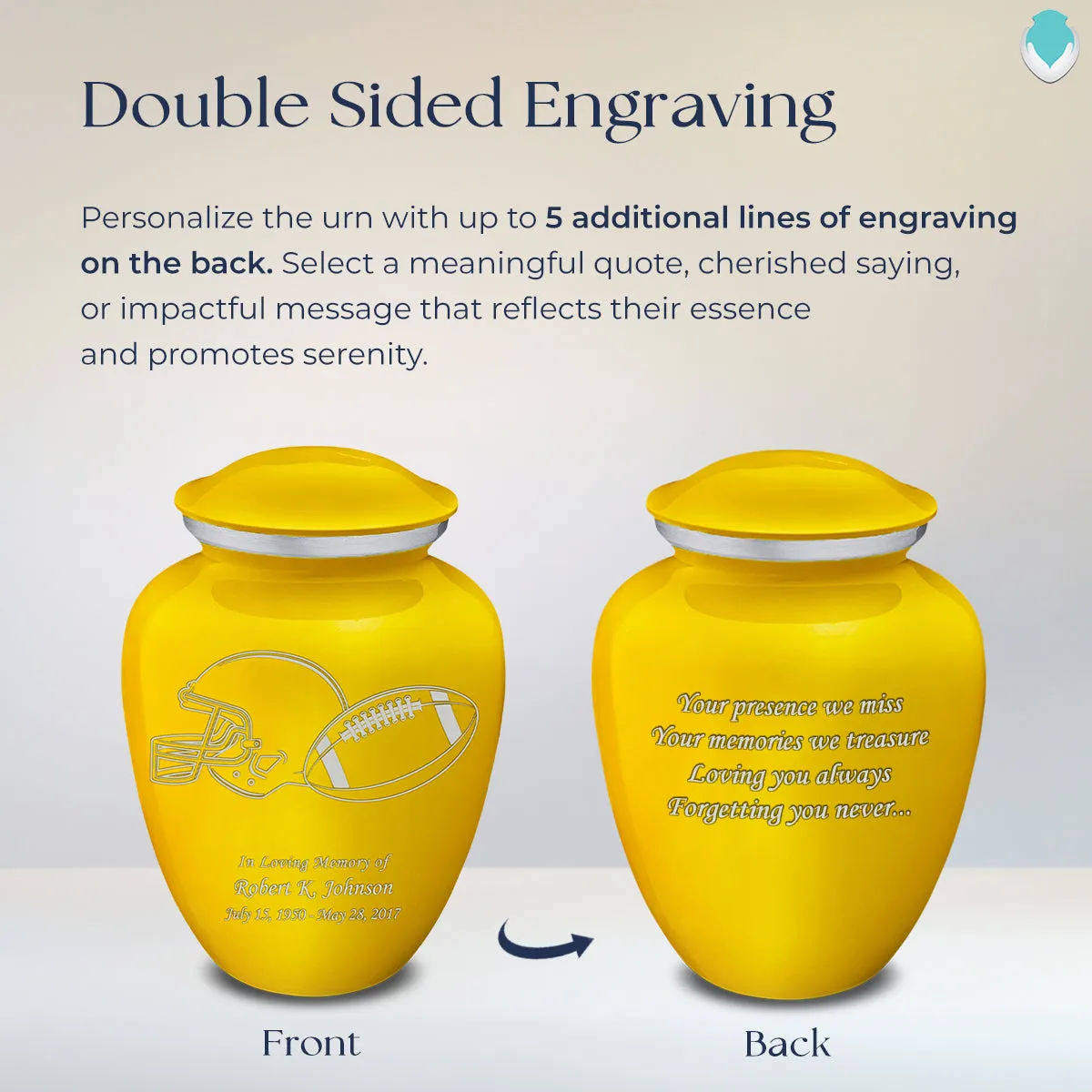Adult Embrace Yellow Football Cremation Urn