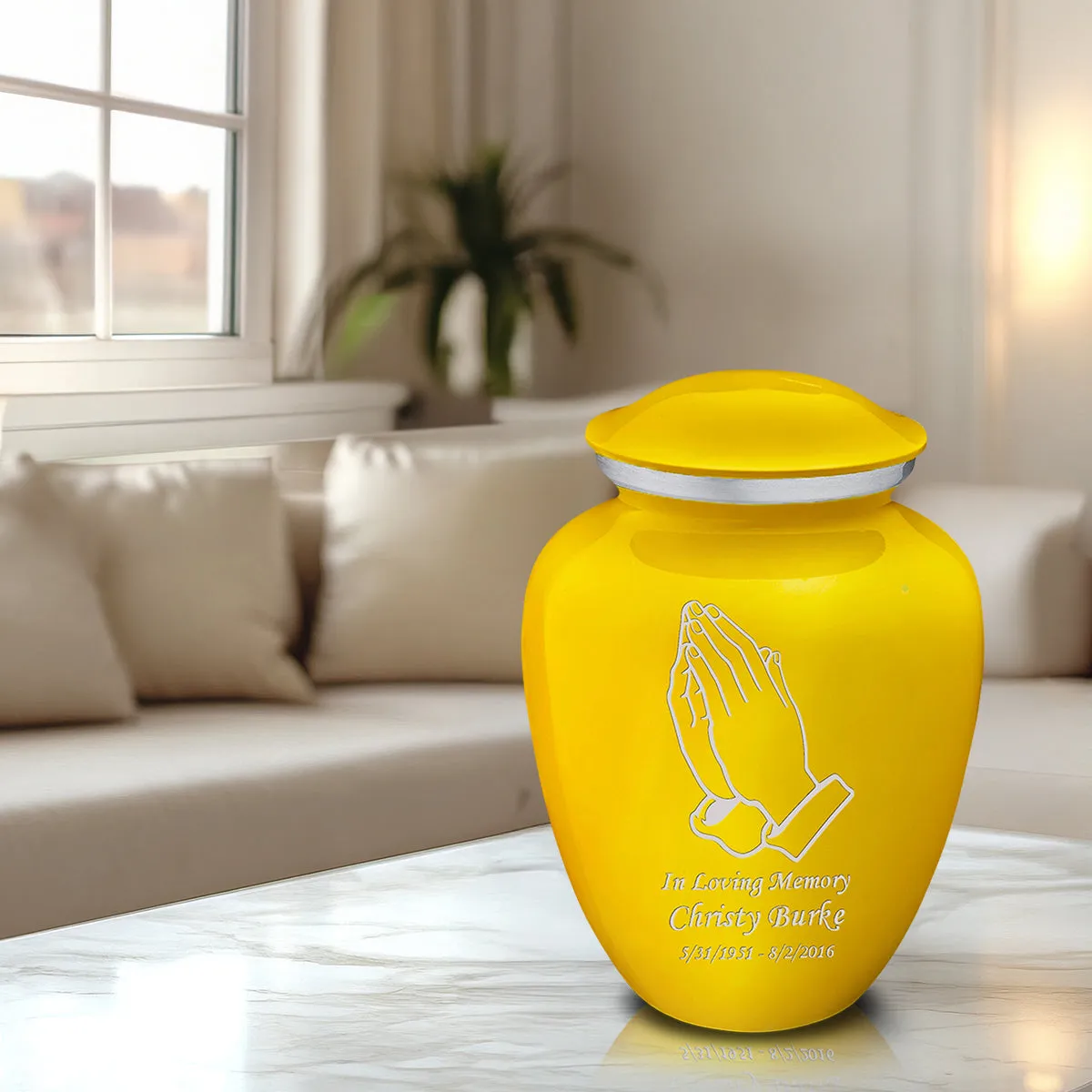 Adult Embrace Yellow Praying Hands Cremation Urn