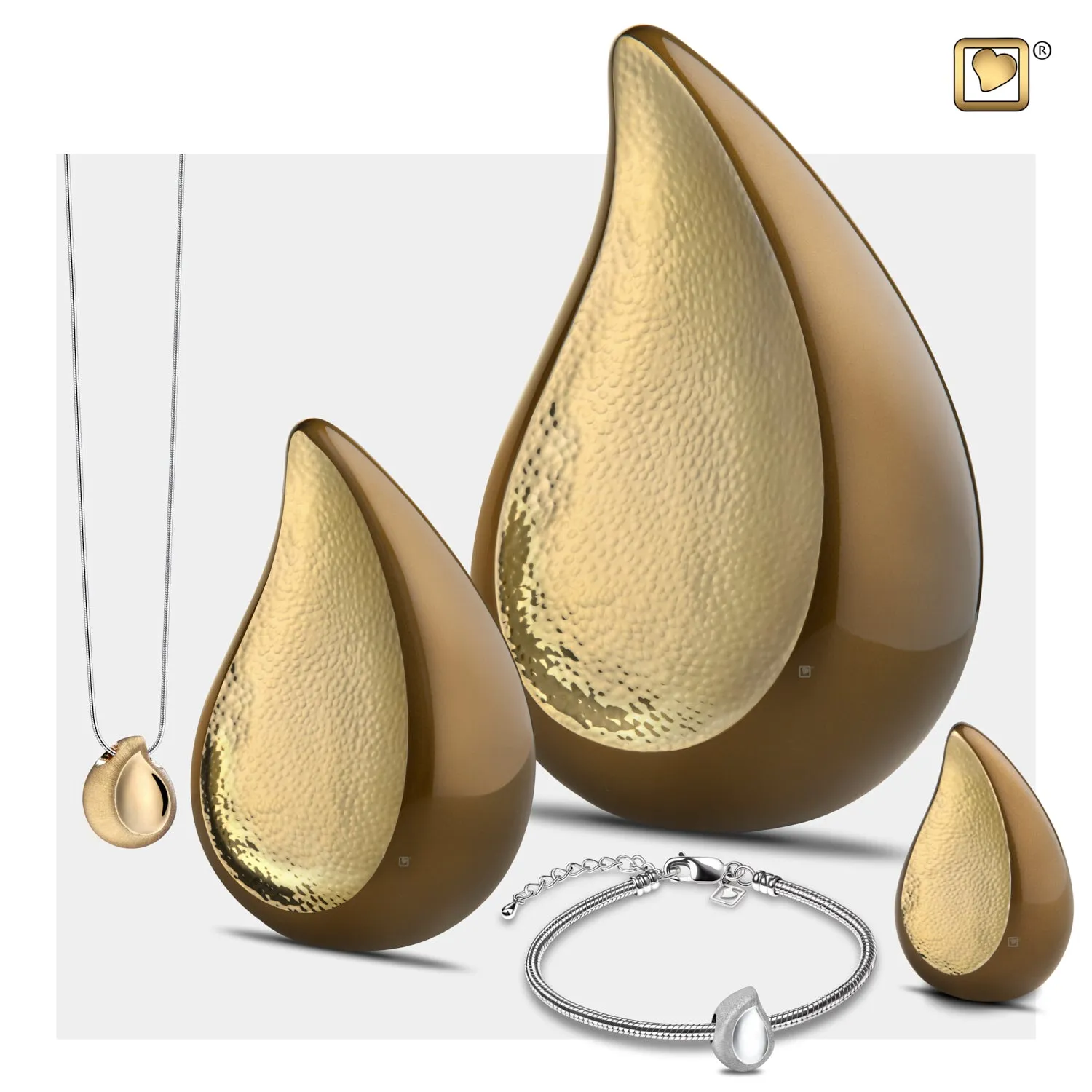 Adult TearDrop Hammered Gold Bronze Cremation Urn