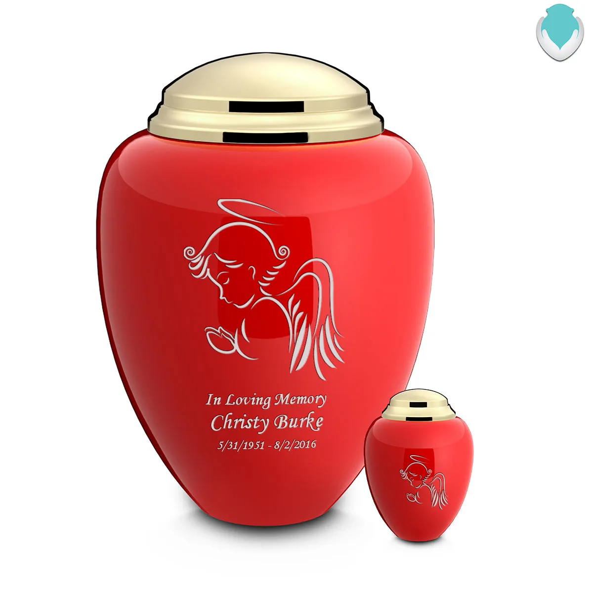 Adult Tribute Red & Shiny Brass Angel Cremation Urn