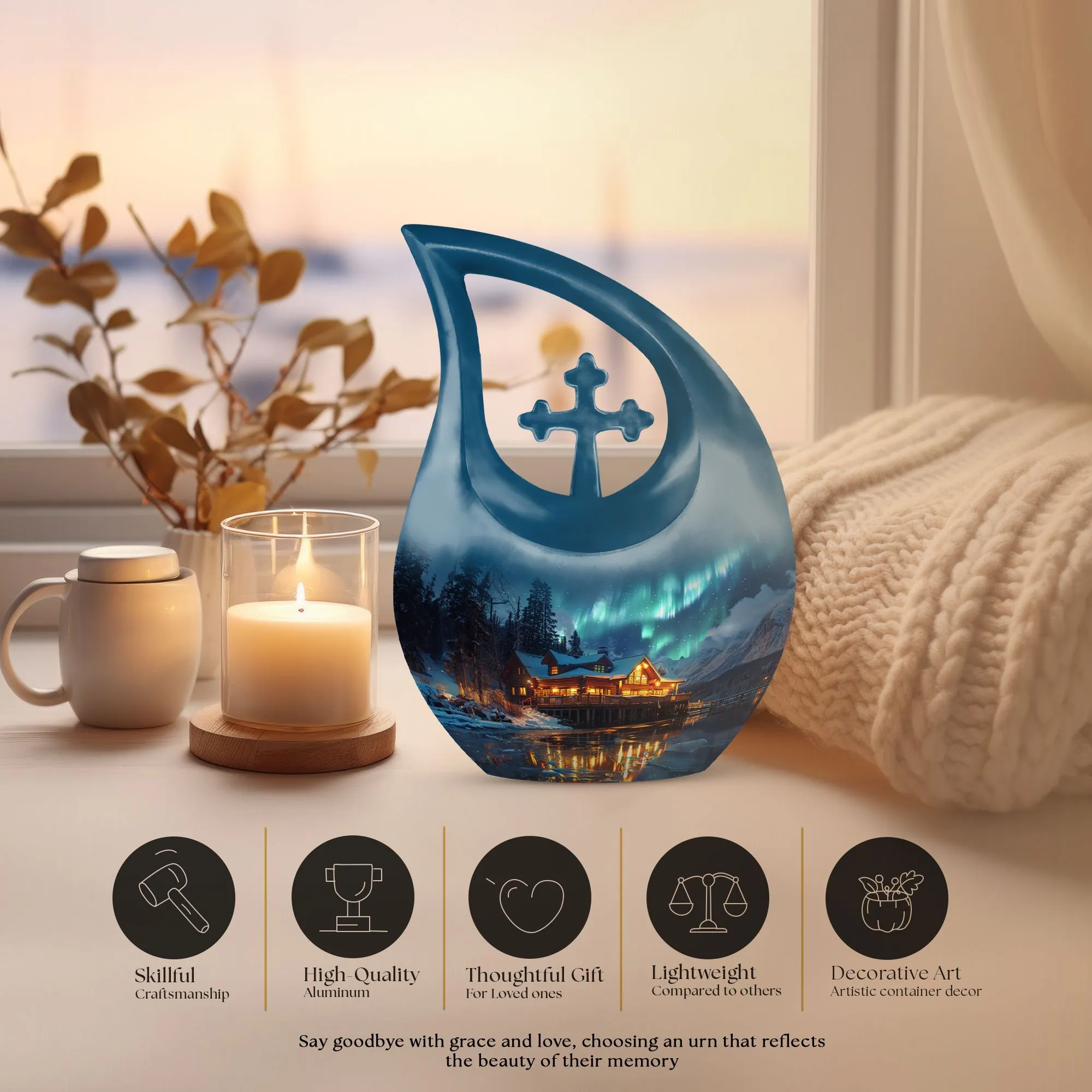Affordable Aurora Borealis Cremation Memorial - Cremation Urn