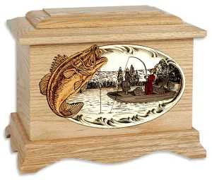Ambassador Boat Fishing Cremation Urn with Inlay Wood Art