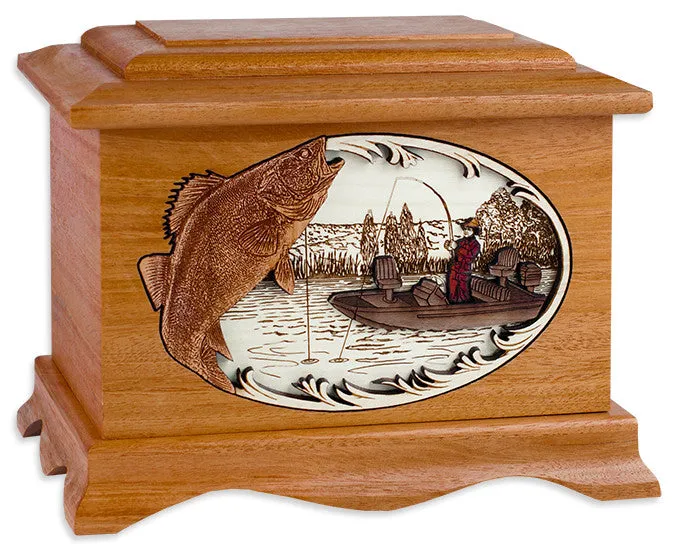 Ambassador Boat Fishing Cremation Urn with Inlay Wood Art