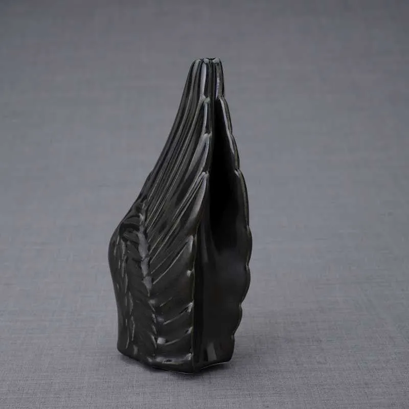 Angel Wings Sculpture Ceramic Cremation Urn in Black - Small Sharing Keepsake Urn