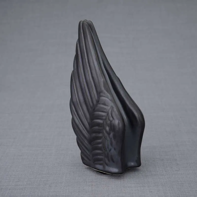 Angel Wings Sculpture Ceramic Cremation Urn in Black - Small Sharing Keepsake Urn